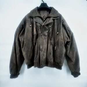 Vintage 80s Genuine Leather Bomber Jacket Men's M Military Aviator‎ Style